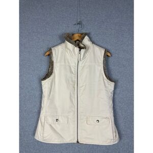GAP Reversible Vest Cream Faux Fur Trim Zip Front Pockets Women's Medium